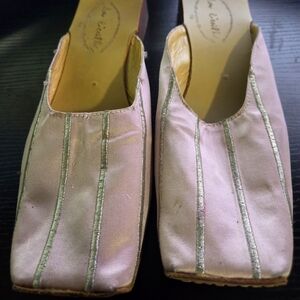 Pink & silver Flat Mule with Square Toe